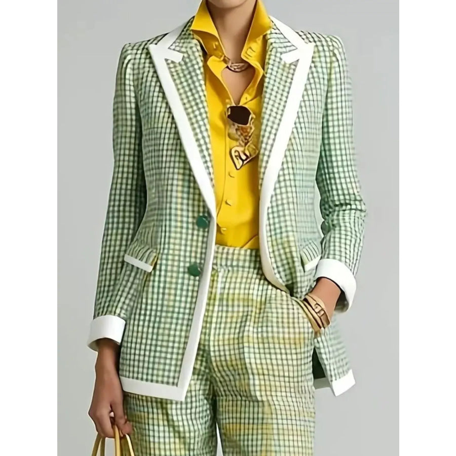 Plaid Blazer and Pants Suit Set Apparel and Accessories