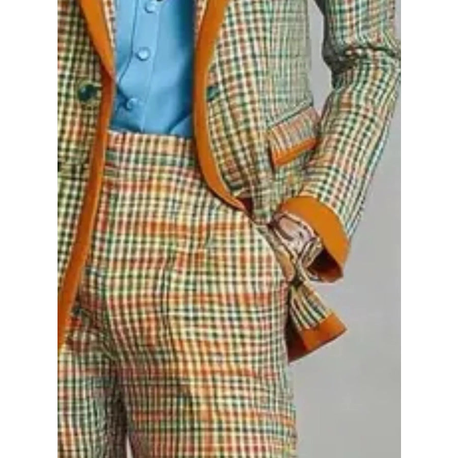 Plaid Blazer and Pants Suit Set Apparel and Accessories