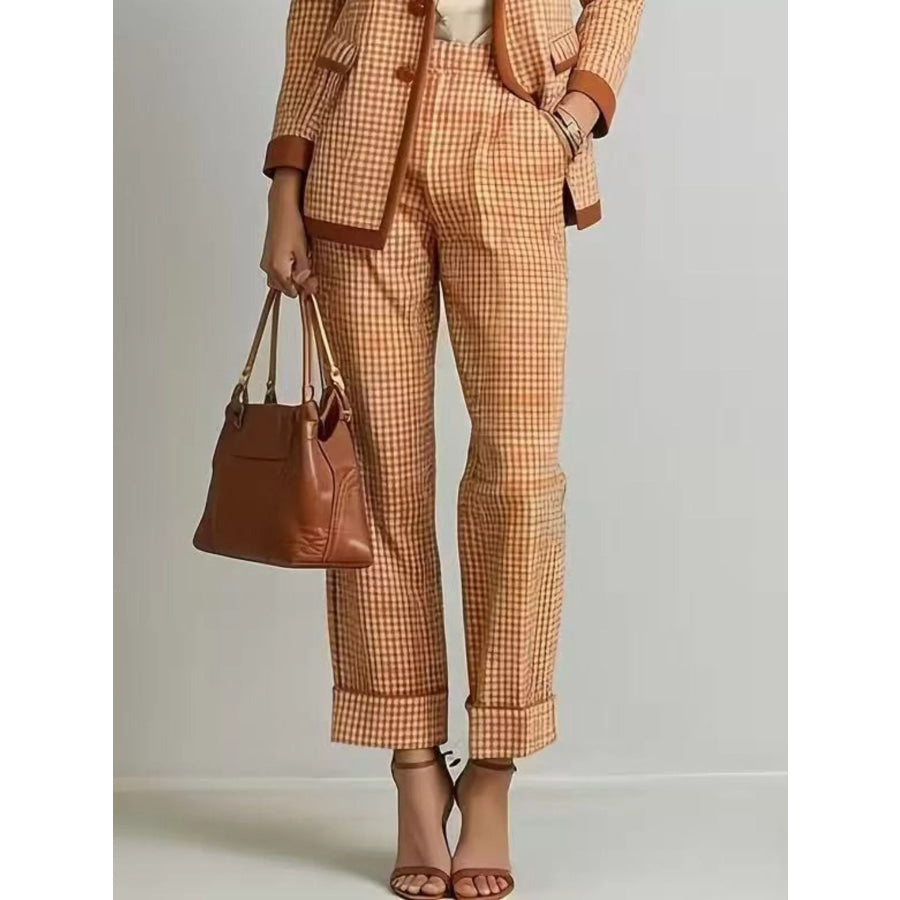 Plaid Blazer and Pants Suit Set Apparel and Accessories