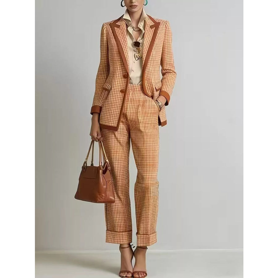 Plaid Blazer and Pants Suit Set Sherbet / S Apparel and Accessories