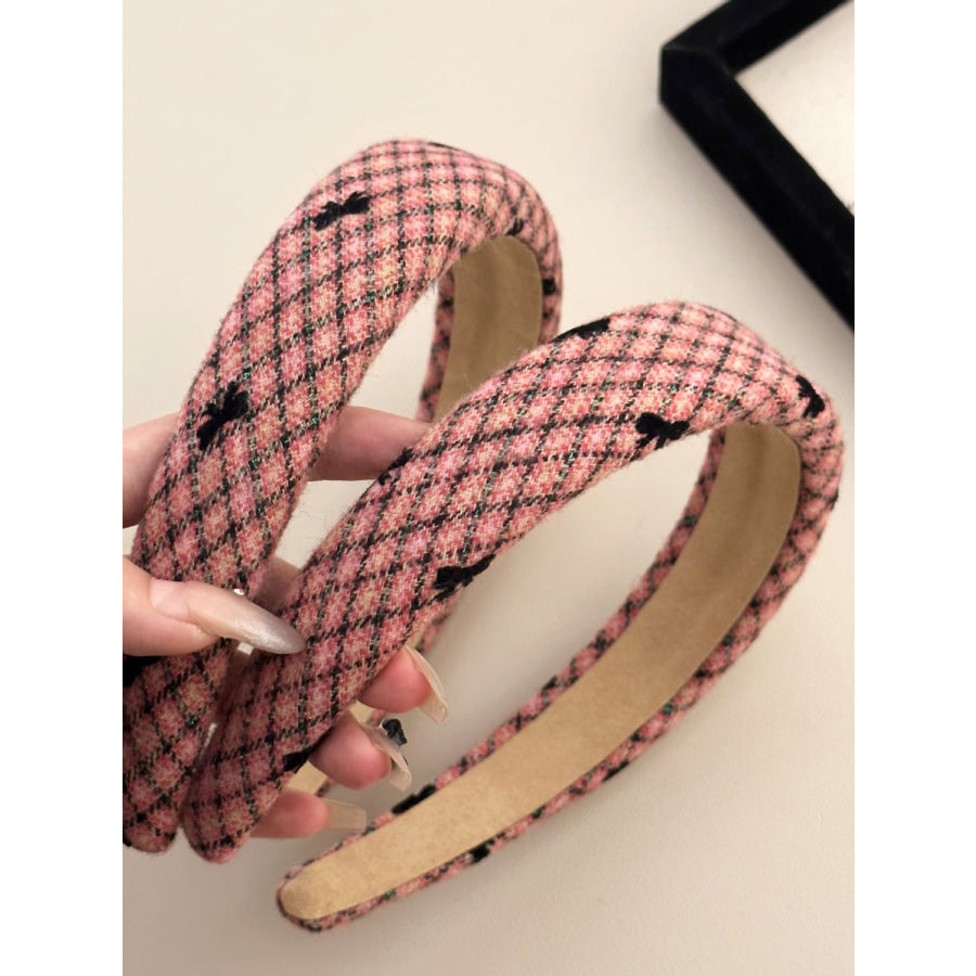 Plaid Bow Wide Headband Pink / One Size Apparel and Accessories