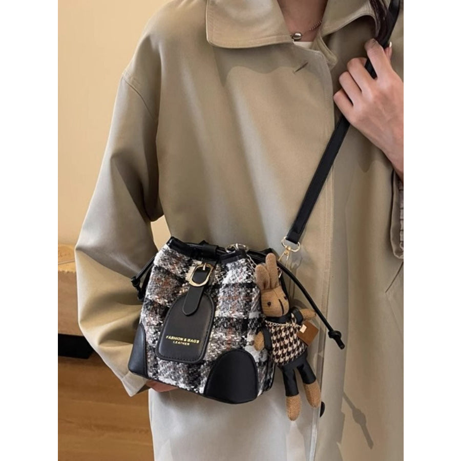 Plaid Bucket Crossbody Bag Black / One Size Apparel and Accessories