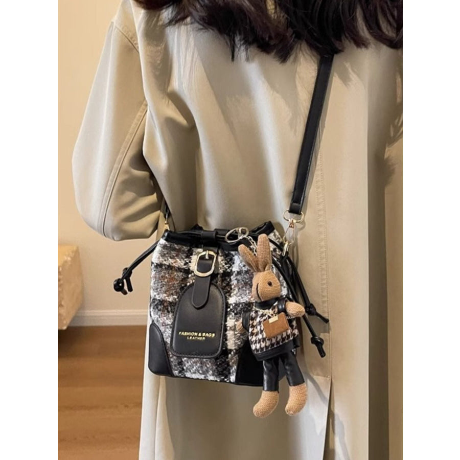 Plaid Bucket Crossbody Bag Black / One Size Apparel and Accessories
