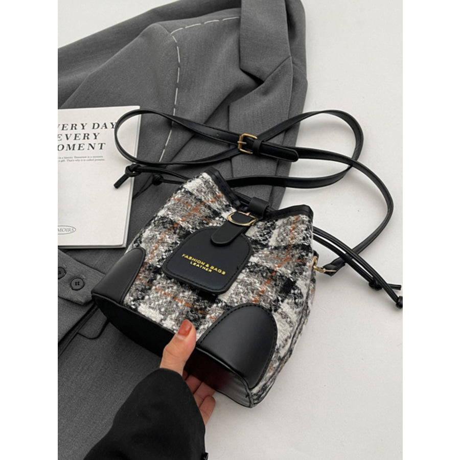 Plaid Bucket Crossbody Bag Black / One Size Apparel and Accessories