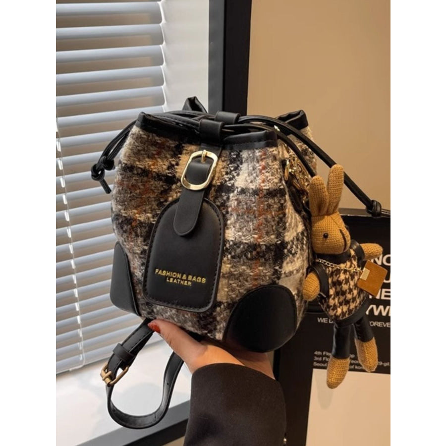 Plaid Bucket Crossbody Bag Black / One Size Apparel and Accessories