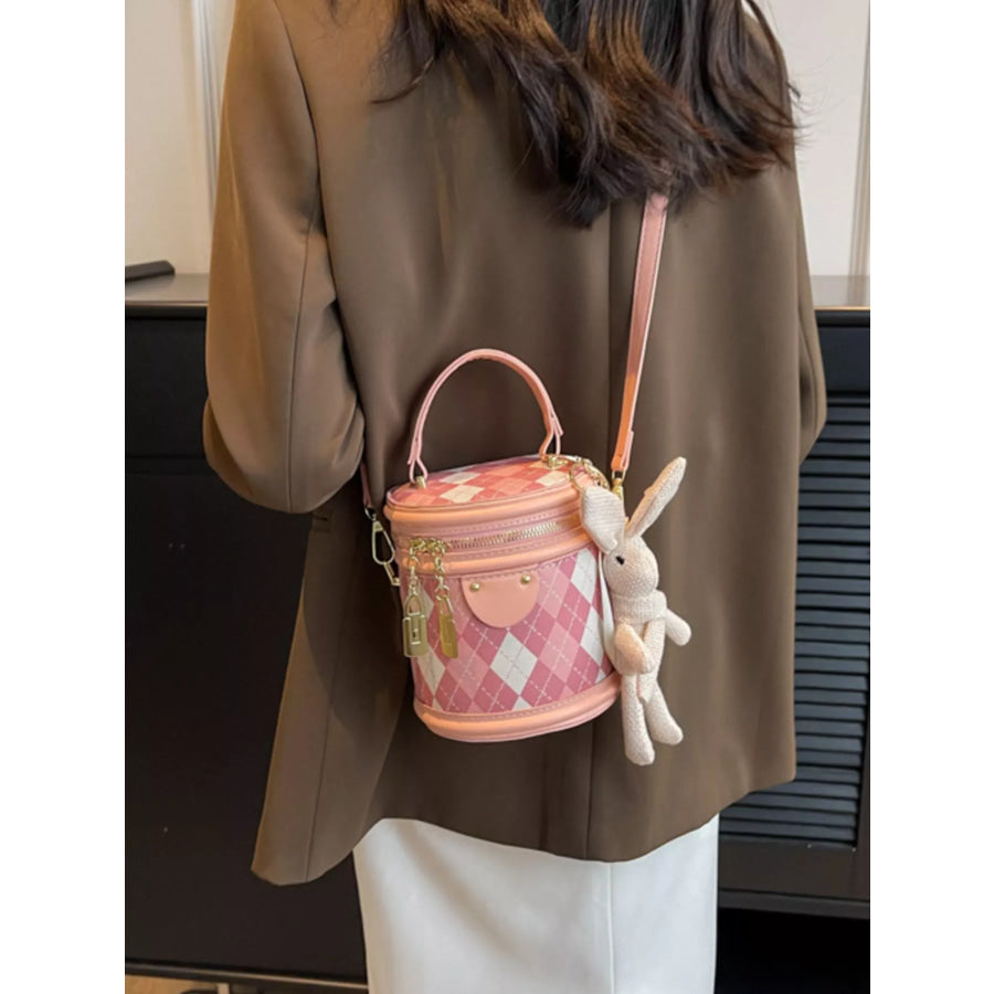 Plaid Bucket Crossbody Bag Blush Pink / One Size Apparel and Accessories
