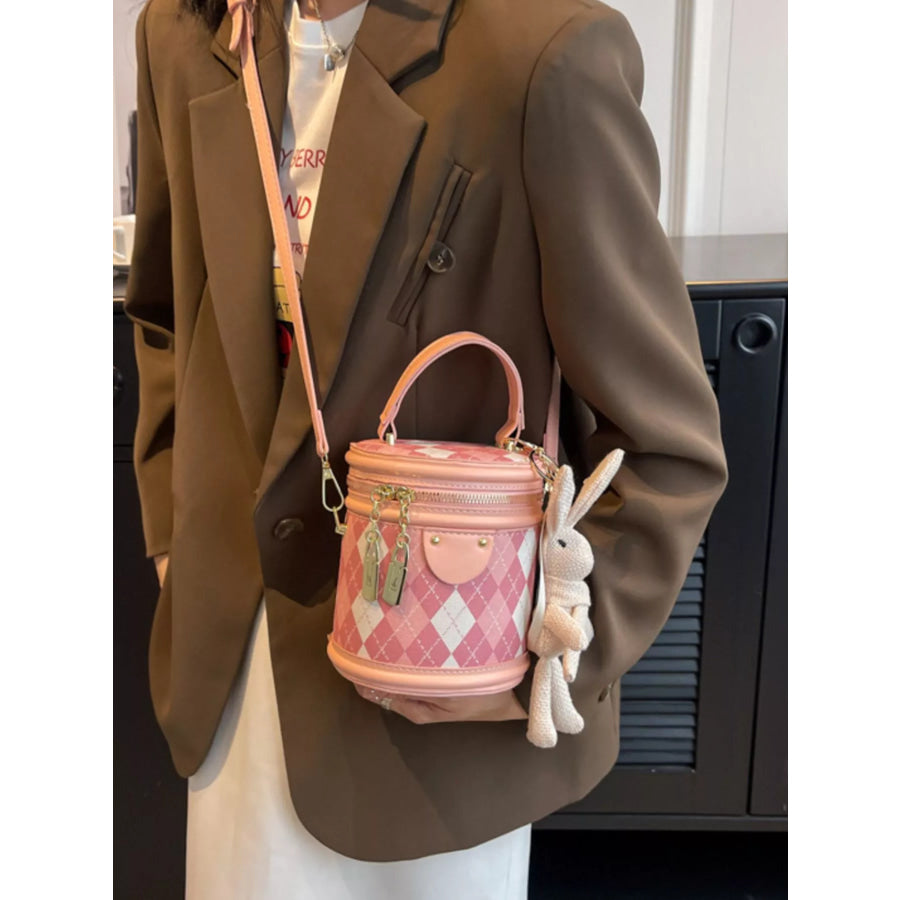 Plaid Bucket Crossbody Bag Blush Pink / One Size Apparel and Accessories
