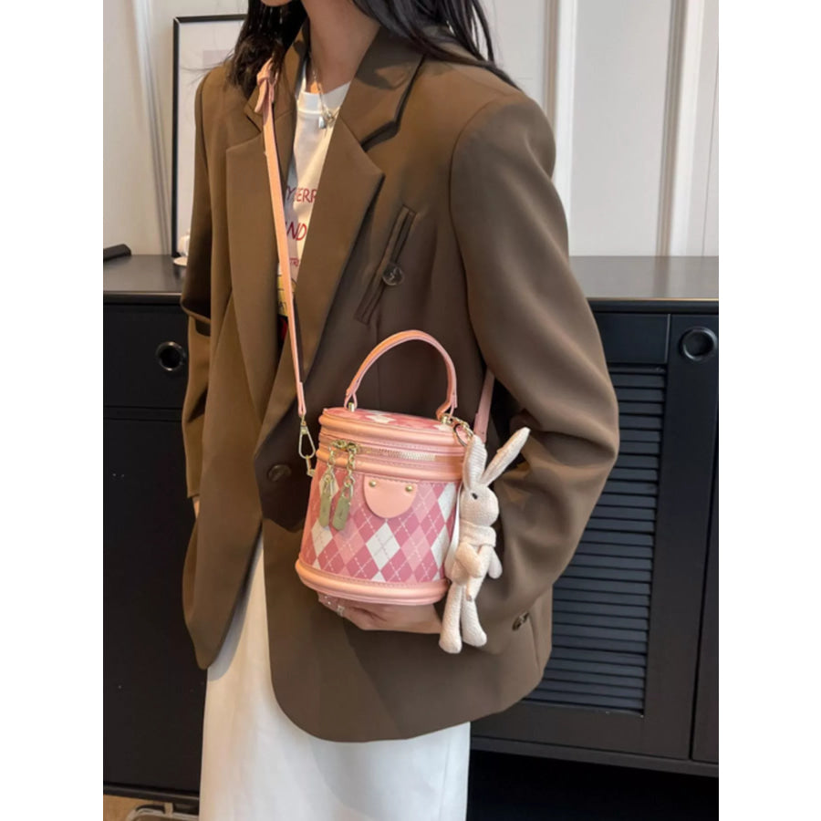 Plaid Bucket Crossbody Bag Blush Pink / One Size Apparel and Accessories