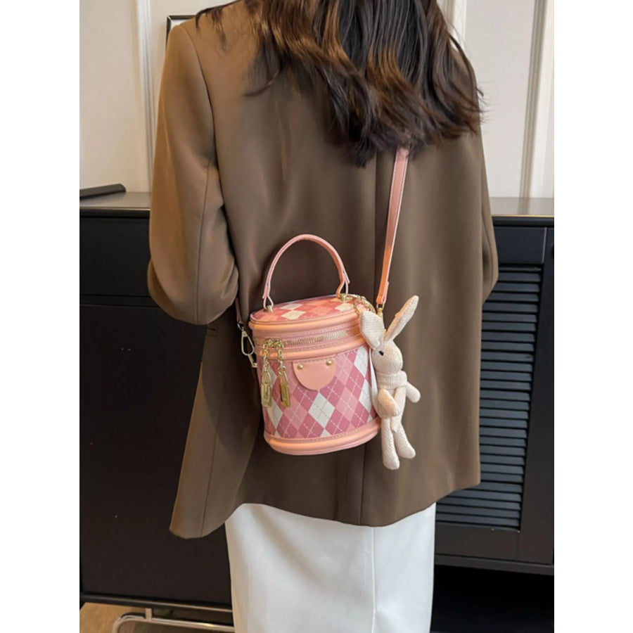 Plaid Bucket Crossbody Bag Blush Pink / One Size Apparel and Accessories