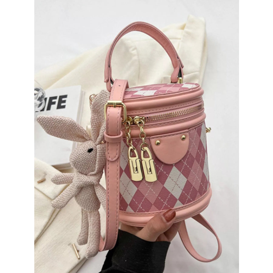 Plaid Bucket Crossbody Bag Blush Pink / One Size Apparel and Accessories