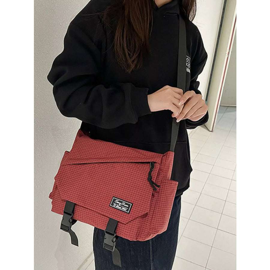 Plaid Buckle Flap Crossbody Bag Red / ONESIZE Apparel and Accessories