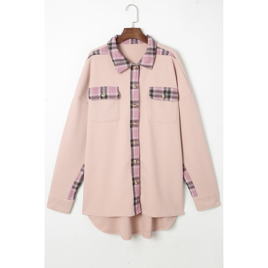 Plaid Button Down Collared Jacket Blush Pink / 2XL