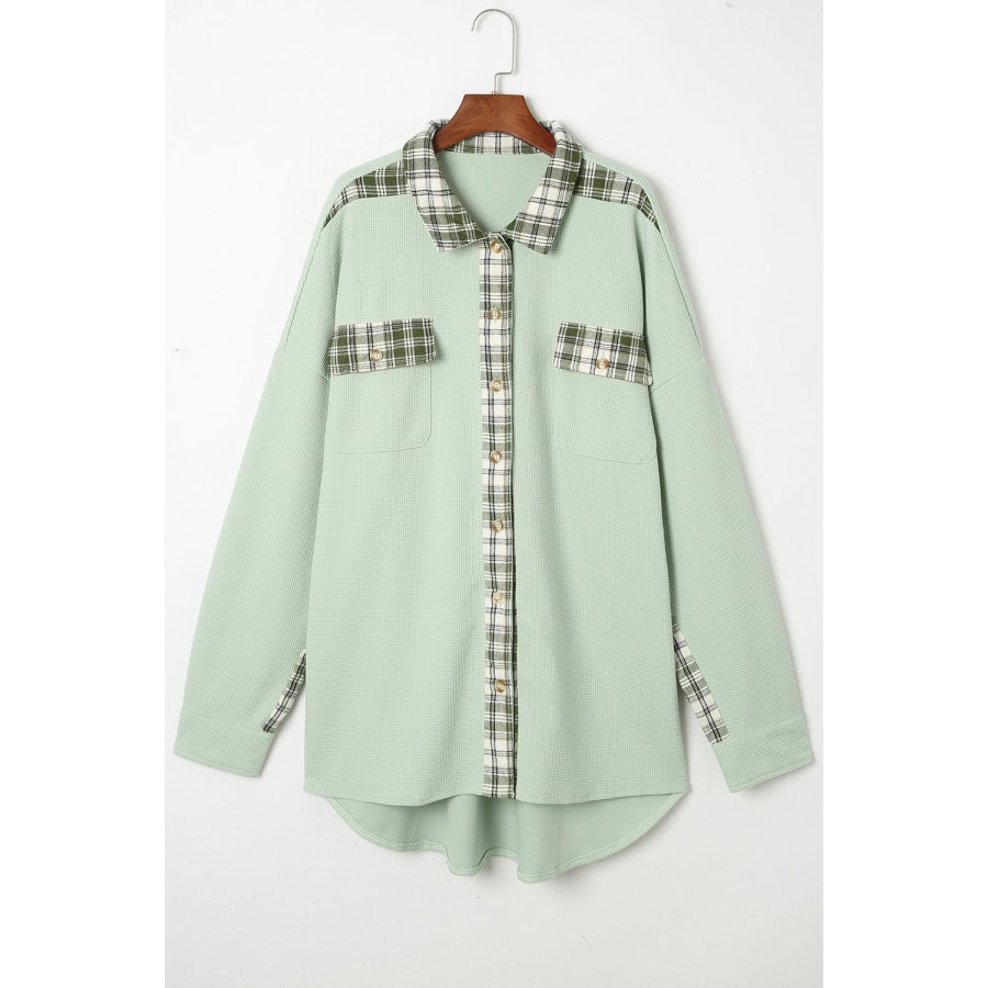 Plaid Button Down Collared Jacket Gum Leaf / L