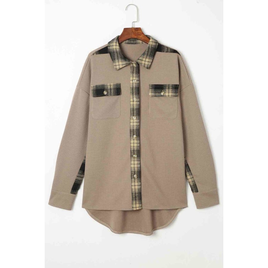 Plaid Button Down Collared Jacket Tan / S