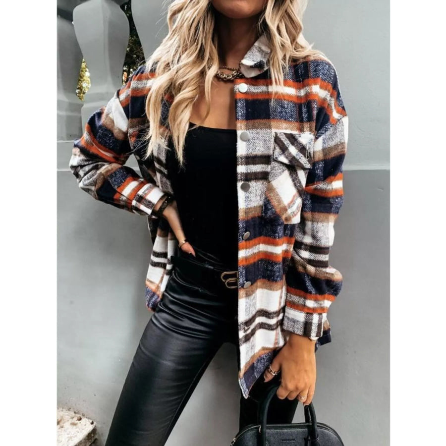 Plaid Button-Down Long Sleeve Shacket Apparel and Accessories