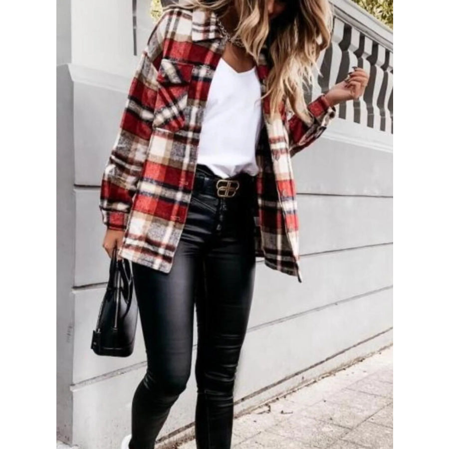 Plaid Button-Down Long Sleeve Shacket Apparel and Accessories