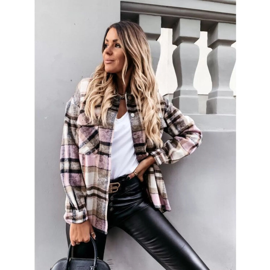 Plaid Button-Down Long Sleeve Shacket Apparel and Accessories