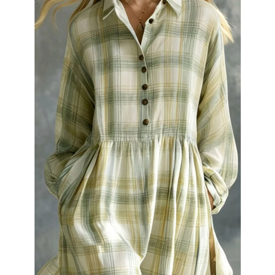Plaid Button-Down Maxi Shirt Dress Apparel and Accessories