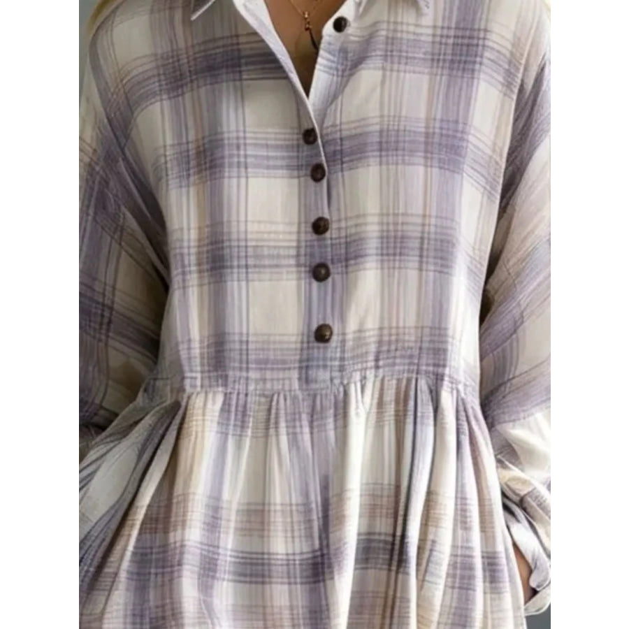 Plaid Button-Down Maxi Shirt Dress Apparel and Accessories