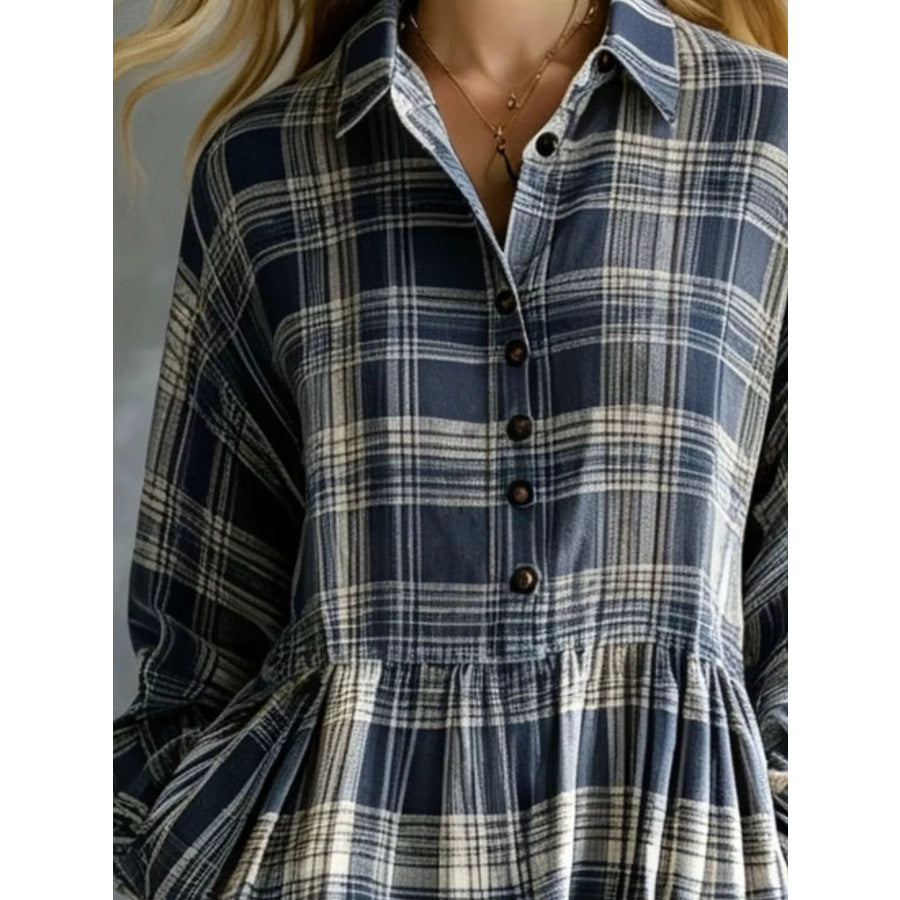 Plaid Button-Down Maxi Shirt Dress Apparel and Accessories