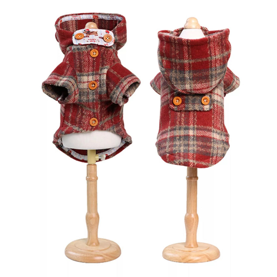 Plaid Button-Down Pet Coat with Hood Apparel and Accessories