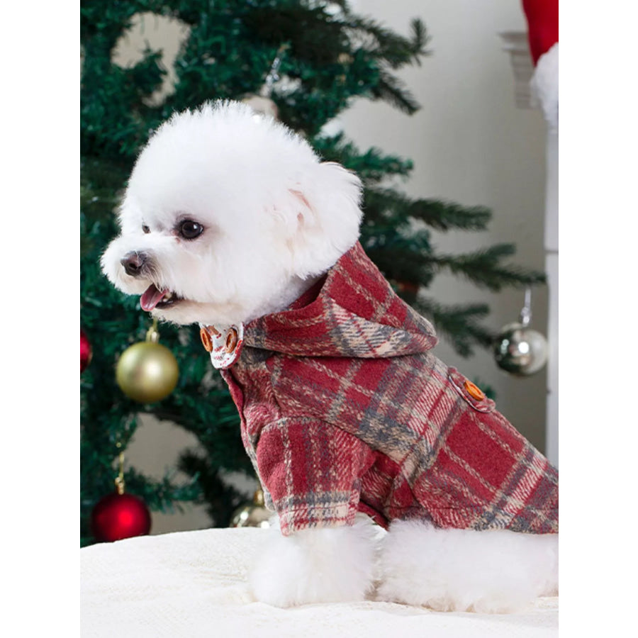Plaid Button-Down Pet Coat with Hood Apparel and Accessories