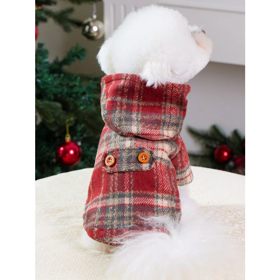 Plaid Button-Down Pet Coat with Hood Apparel and Accessories