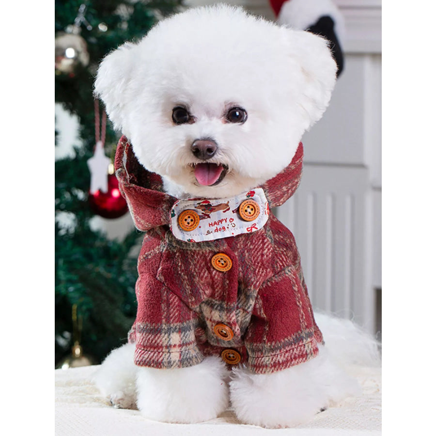 Plaid Button-Down Pet Coat with Hood Deep Red / XS Apparel and Accessories