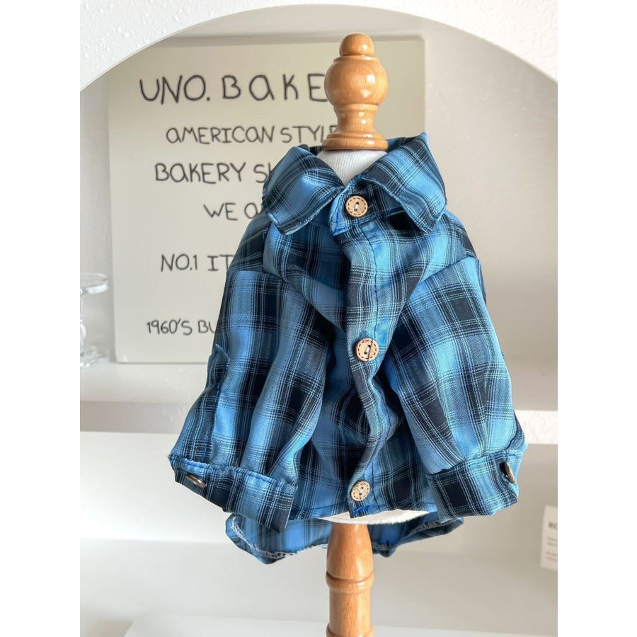 Plaid Button-Down Pet Shirt Blue / S Apparel and Accessories