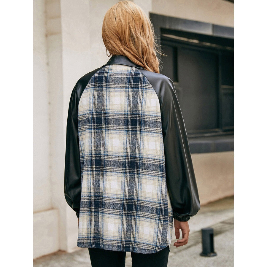 Plaid Button Down Raglan Sleeve Jacket