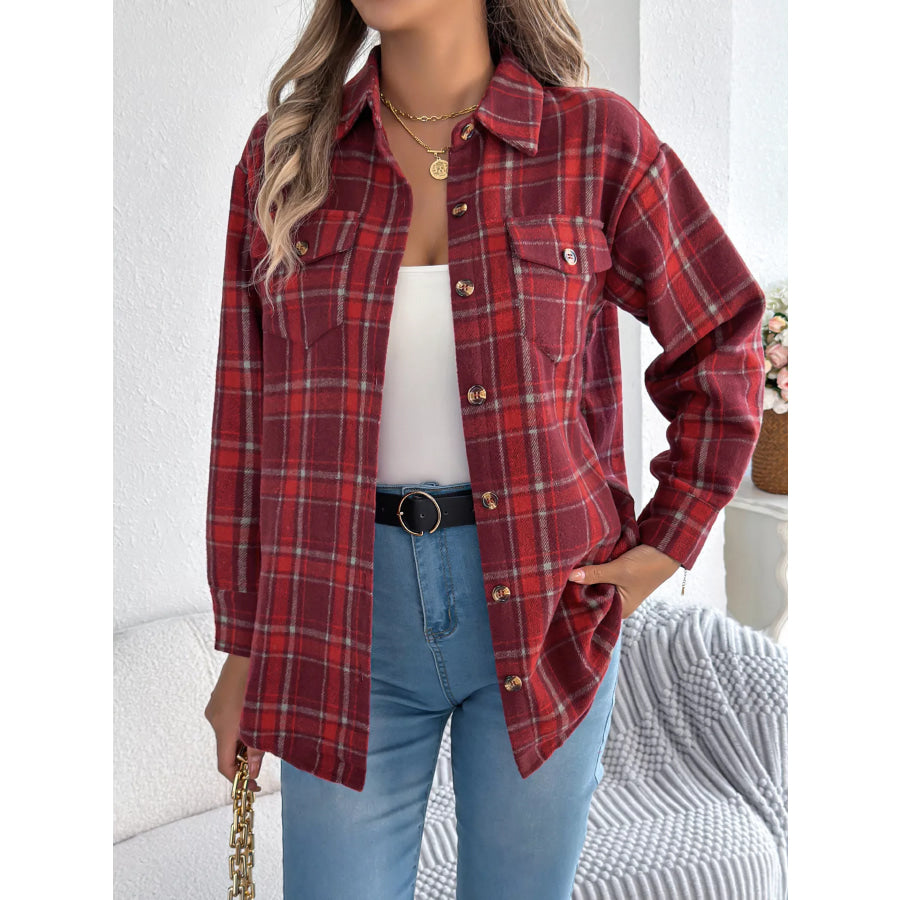 Plaid Button-Down Shacket Apparel and Accessories