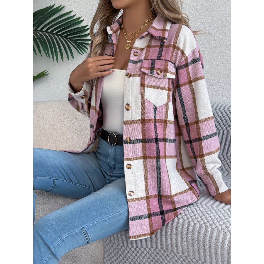 Plaid Button-Down Shacket Apparel and Accessories