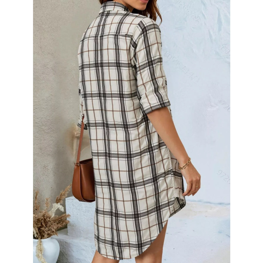 Plaid Button-Down Shirt Dress Apparel and Accessories