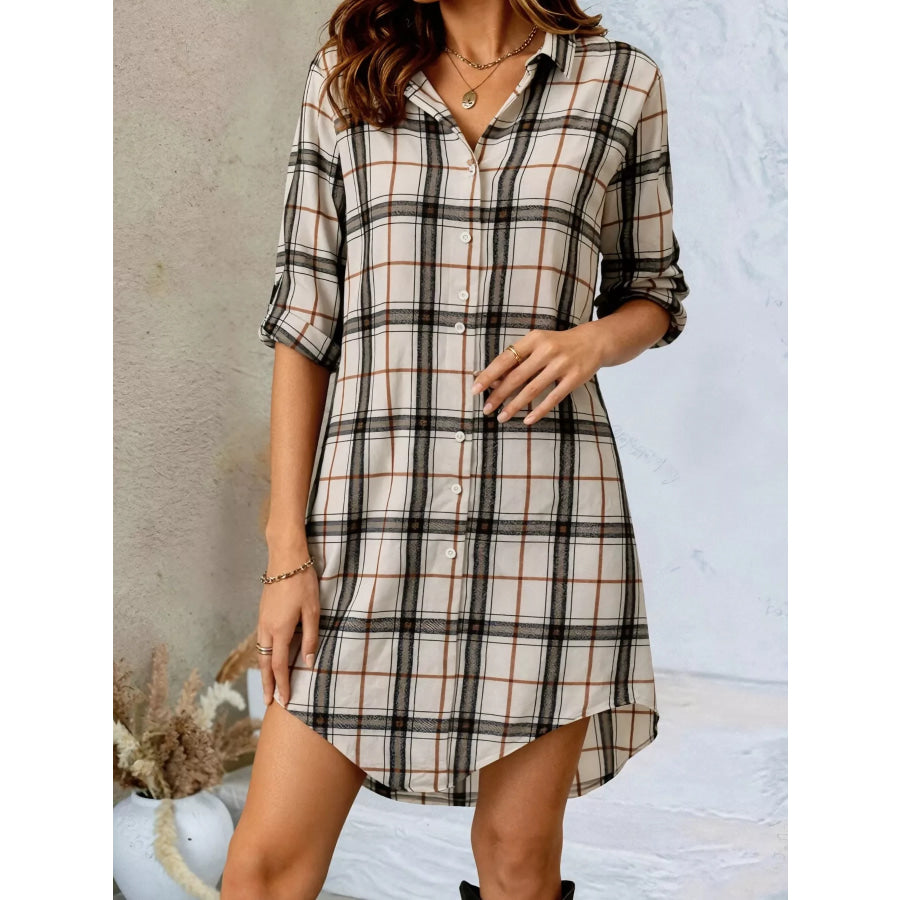 Plaid Button-Down Shirt Dress Apparel and Accessories