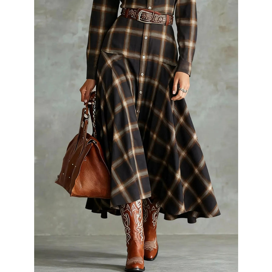 Plaid Button-Down Shirt Dress Apparel and Accessories