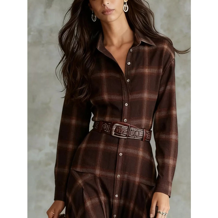Plaid Button-Down Shirt Dress Apparel and Accessories