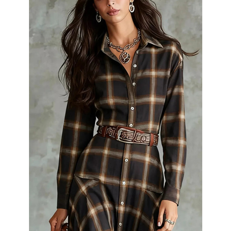 Plaid Button-Down Shirt Dress Apparel and Accessories