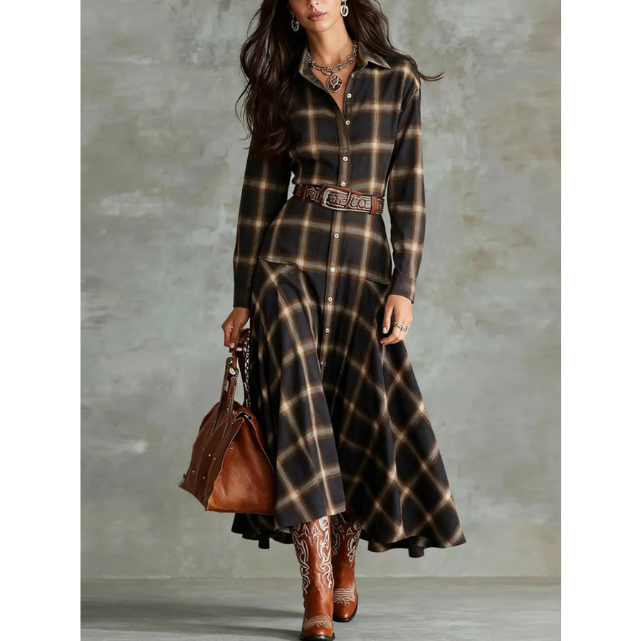 Plaid Button-Down Shirt Dress Black / S Apparel and Accessories