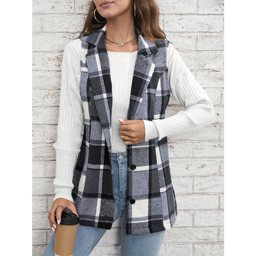 Plaid Button Down Vest Coat Apparel and Accessories