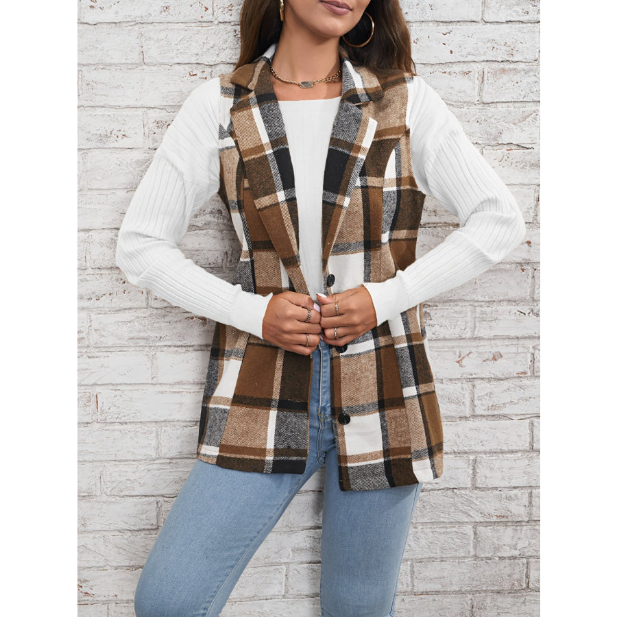 Plaid Button Down Vest Coat Apparel and Accessories