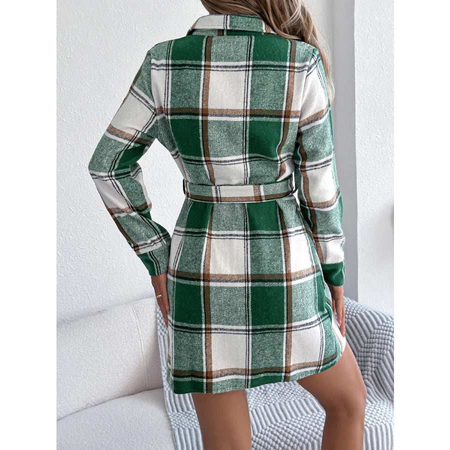 Plaid Button-Front Belted Shirt Dress Apparel and Accessories