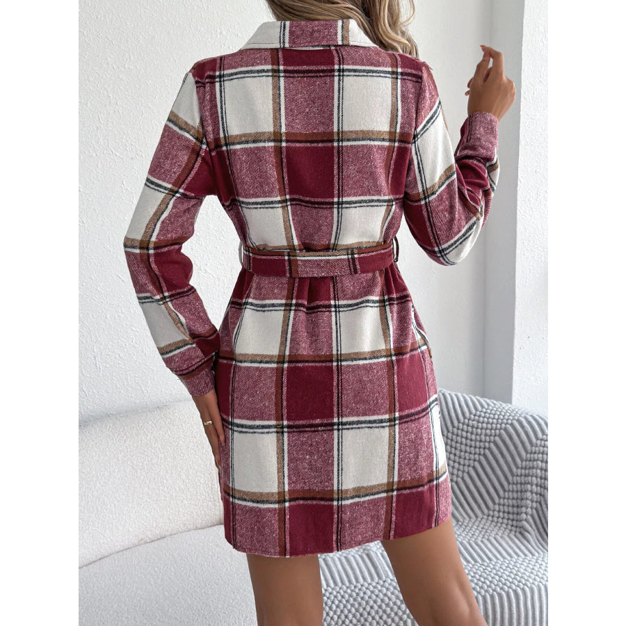 Plaid Button-Front Belted Shirt Dress Apparel and Accessories