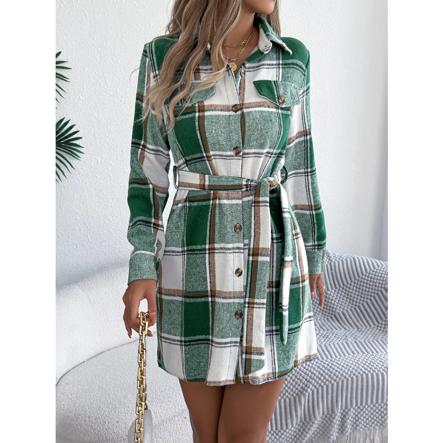 Plaid Button-Front Belted Shirt Dress Apparel and Accessories