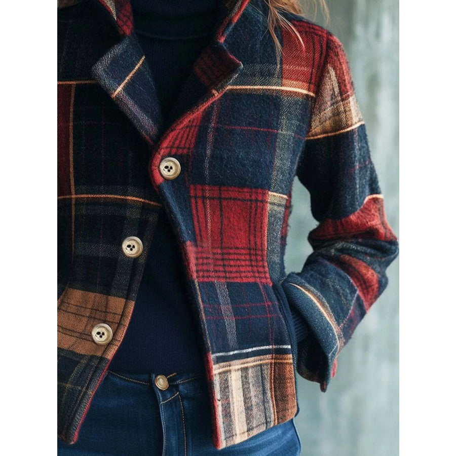 Plaid Button Up Blazer Apparel and Accessories