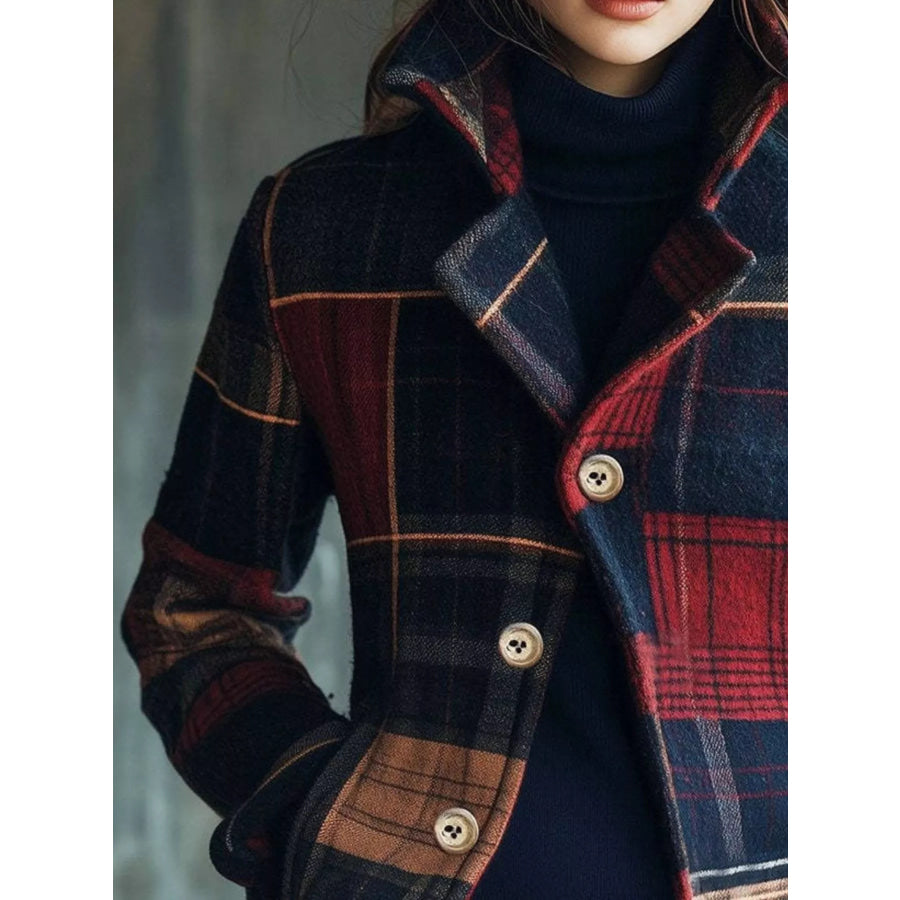 Plaid Button Up Blazer Apparel and Accessories