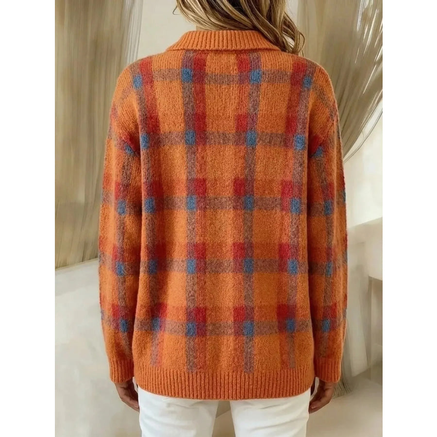 Plaid Button-Up Cardigan Apparel and Accessories