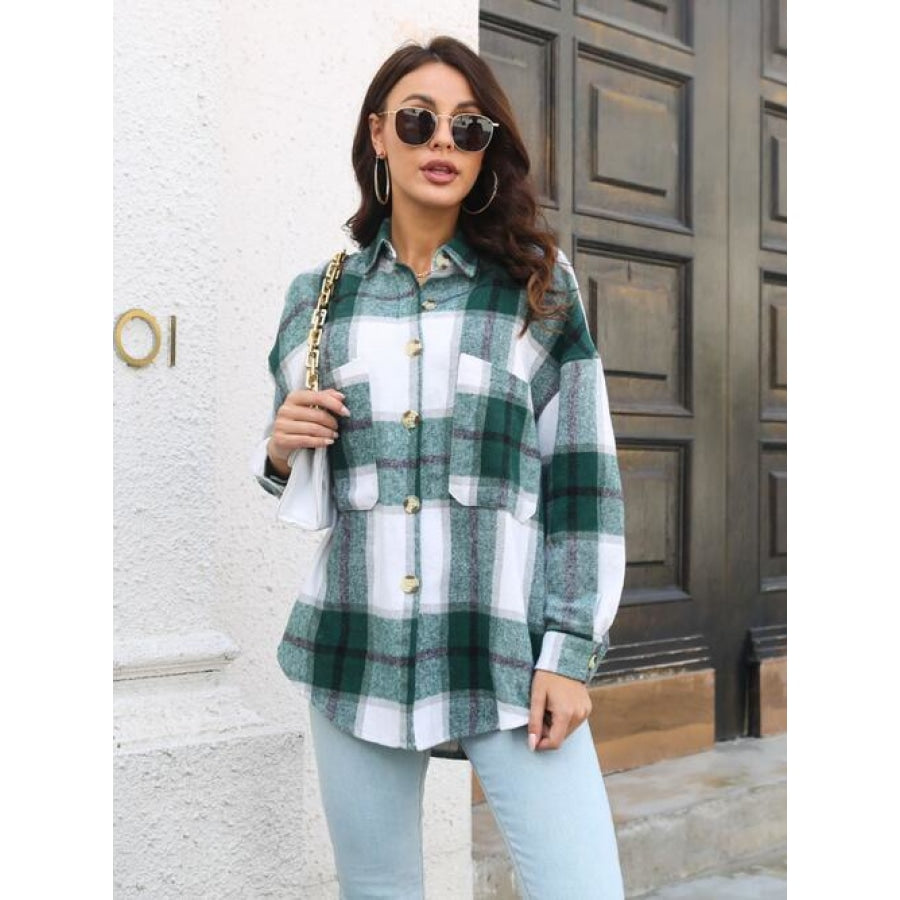 Plaid Button Up Collared Neck Long Sleeve Shirt