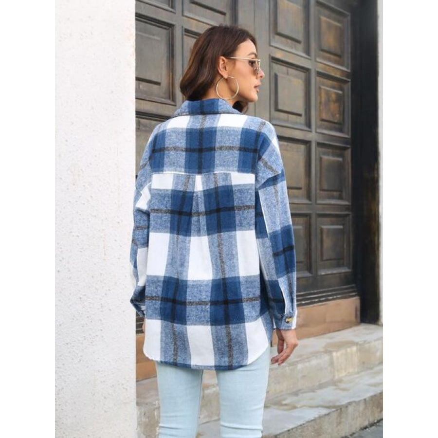 Plaid Button Up Collared Neck Long Sleeve Shirt