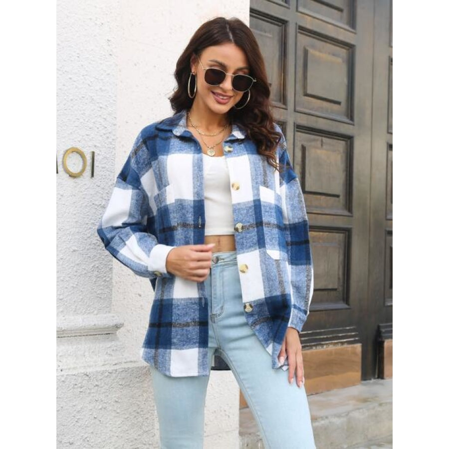 Plaid Button Up Collared Neck Long Sleeve Shirt