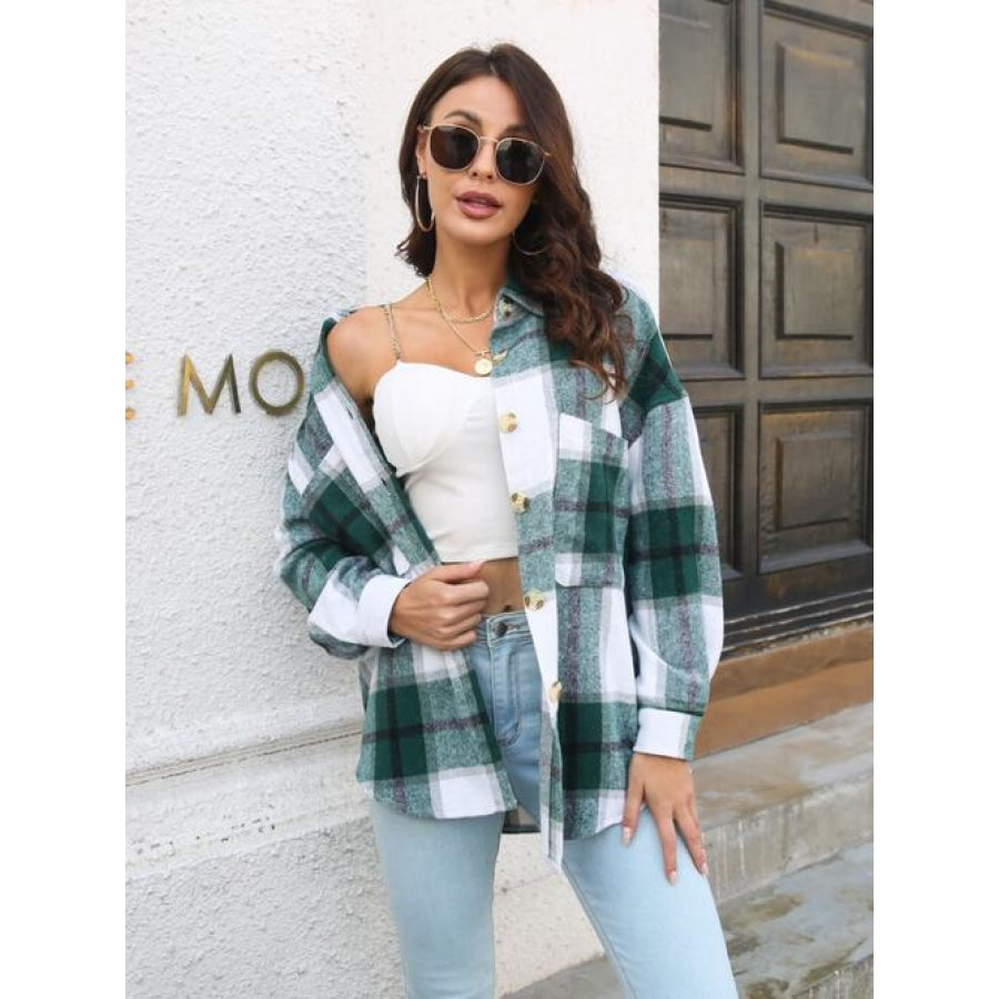 Plaid Button Up Collared Neck Long Sleeve Shirt